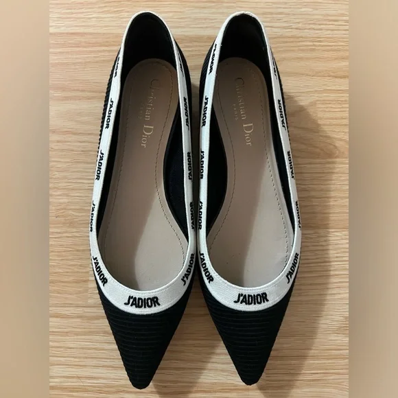 Dior J'Adior Black and Cream Flats AUTHENTIC - Picture 1 of 6